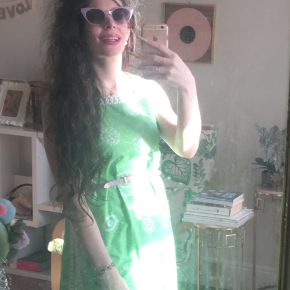 Vintage Hawaiian dress and shorts set green floral- tiki retro summer look - Picture 1 of 4